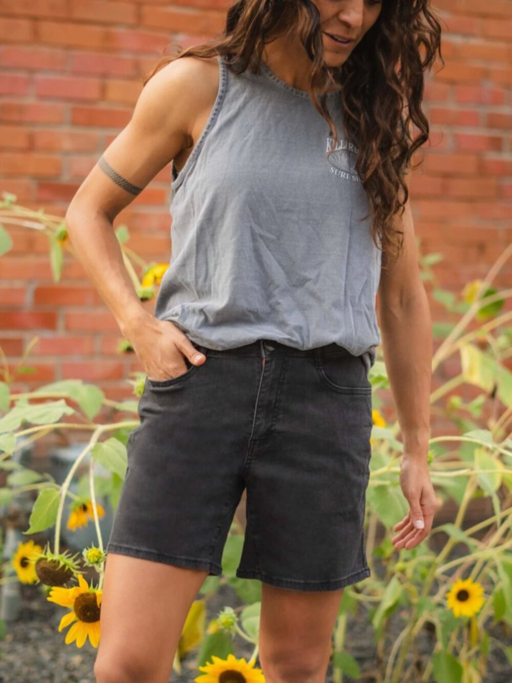 Casual High-Rise Black Denim Bermuda Shorts